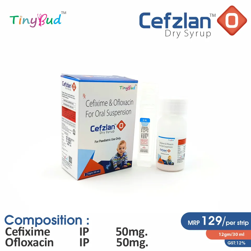 Cefixime 50mg + Ofloxacin 50mg Dry Syrup at Best Price in PCD Pharma Franchise for Antibiotics & Bacterial Infections.